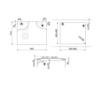Комбинированная варочная панель газ + индукция SMEG PM6643R