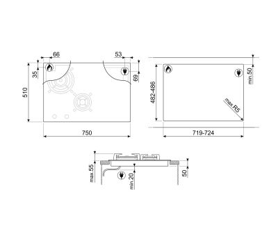 Комбинированная варочная панель газ + индукция SMEG PM6743R