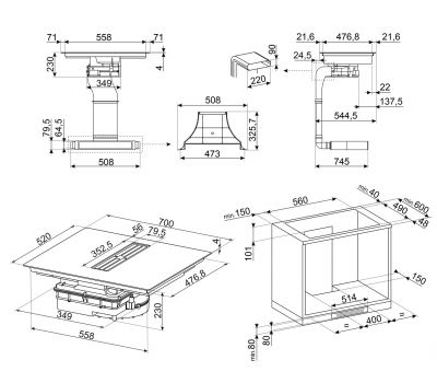 Индукционная варочная панель SMEG HOBD472D2 со встроенной вытяжкой