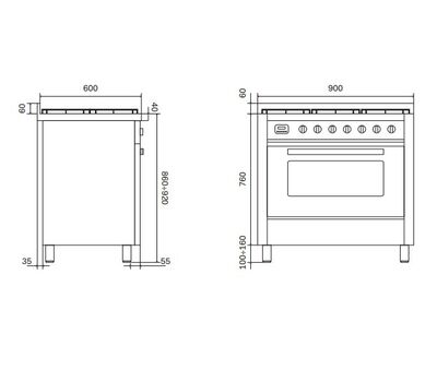 Кухонный блок ILVE L096WMP/GRD роскошный серый (матовый чёрный)
