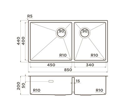 Мойка Omoikiri Taki 85-2-LB-U/IF-GB Side нерж.сталь/графит