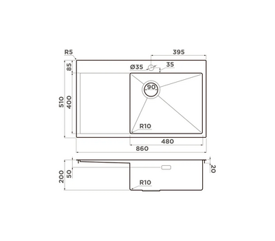 Мойка Omoikiri Akisame 86-2-GB Side