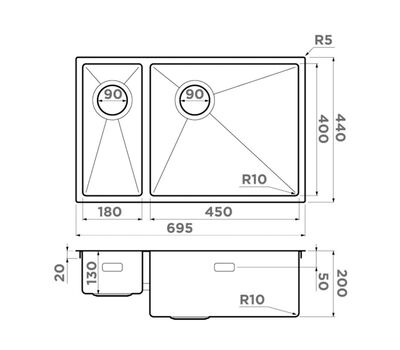 Мойка Omoikiri Taki 69-2-U/IF-GB-R Side нерж. сталь/графит
