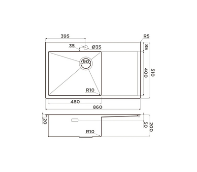 Мойка Omoikiri Akisame 86-2-LG Side нерж. сталь/золото