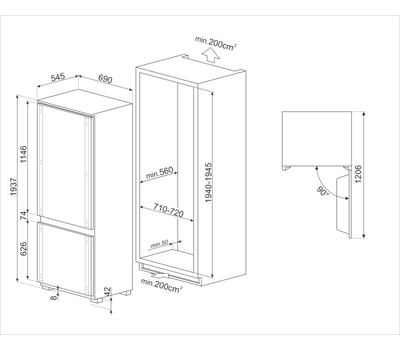 Встраиваемый холодильник Smeg C875TND
